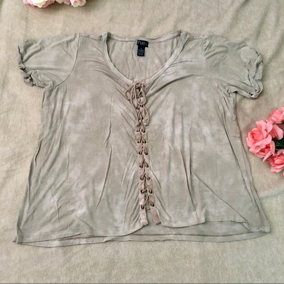 Lace-up V-neck T-shirt - Picture 1 of 8
